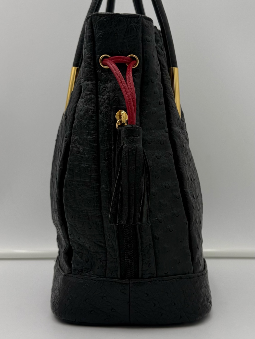 SANPŌ • Black & Red Exotic Genuine OSTRICH Bucket Bag w/ Pouch • Made in JAPAN - Picture 6 of 16